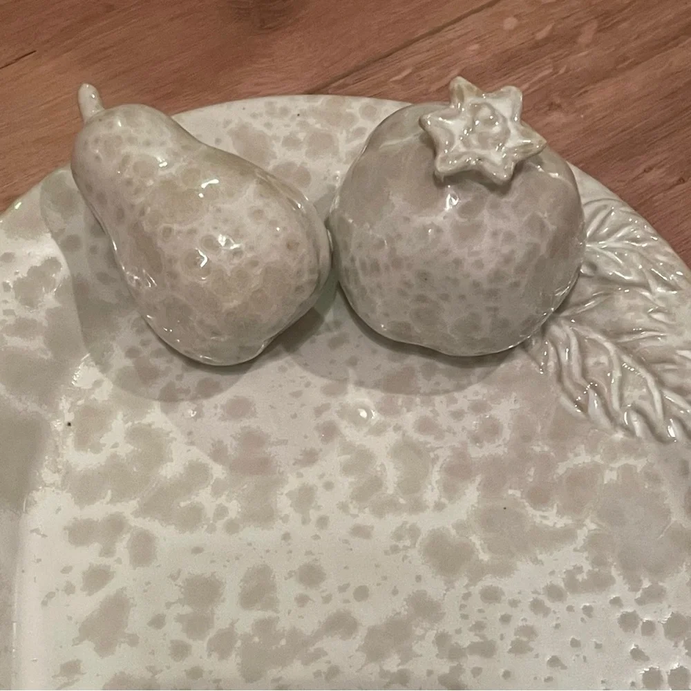 Anthropologie Stoneware Large Oval Tray Holiday